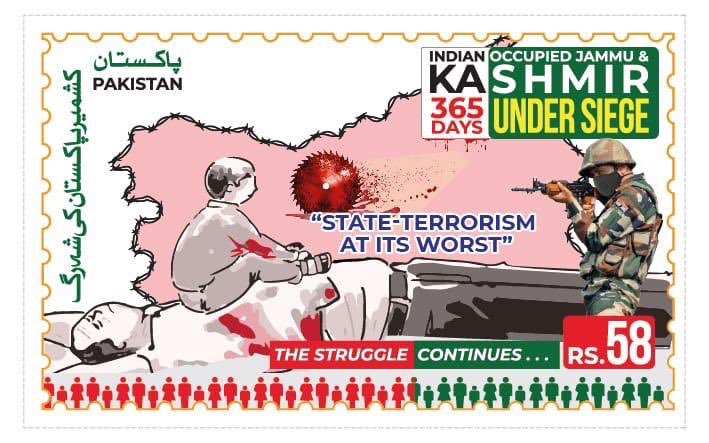 zjanjua's tweet photo. Special Postage Stamp issued by the Government of Pakistan on August 5 - One year of Indian Illegally Occupied Jammu and Kashmir under siege #YoumeIstehsal #OneYearSiege #IIOJKUnderSiege https://t.co/KCH2L63eZK