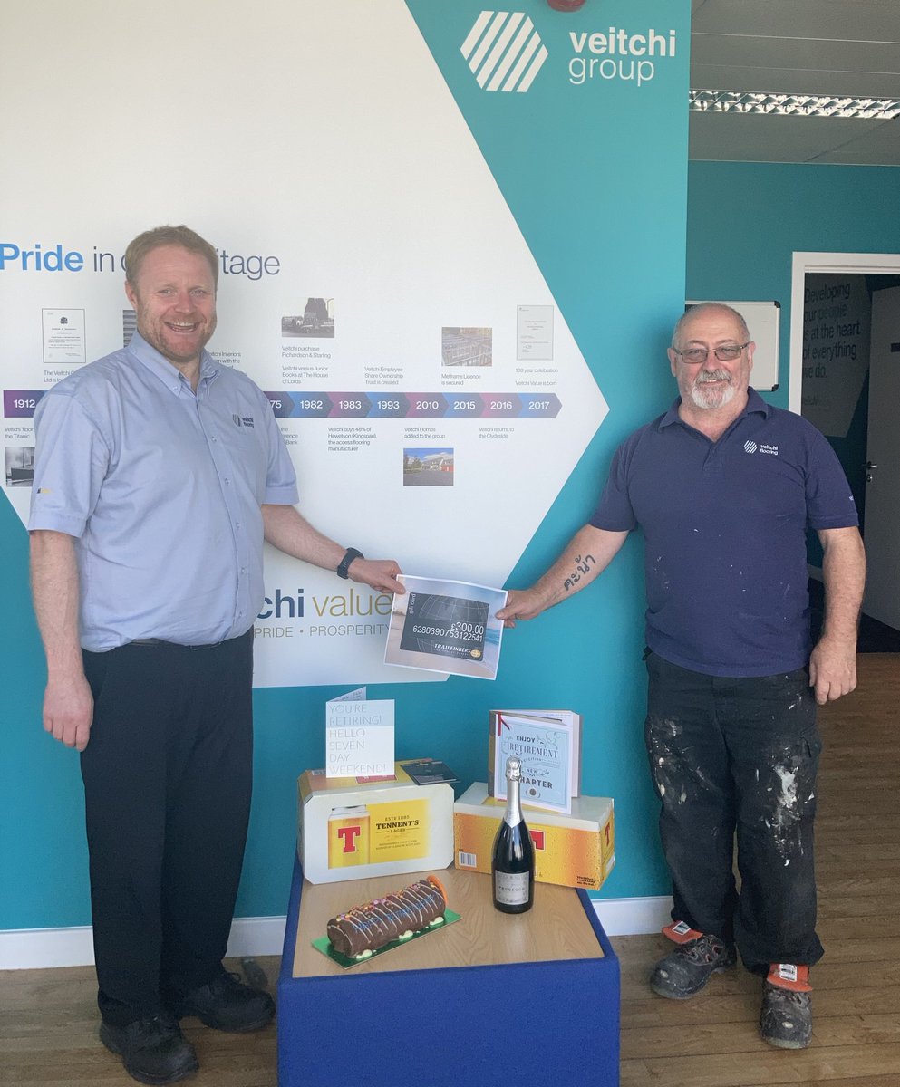 VeitchiValue's tweet photo. Veitchi Flooring Aberdeen division are saying goodbye to one of our valued flooring veterans - Robert Styles. 
After dedicating 23 years to the company, Robert is now starting a new chapter of his life. We wish him a long, happy and healthy retirement! https://t.co/cJhzUGWn5b