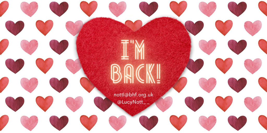 ❤️I'm back!❤️

After 4 months of furlough I'm back in the office &amp; looking forward to getting back in touch. It's certainly a different environment from before, but as a team we are feeling positive and are working hard to create new opportunities. Let's #beatheartbreakforever ❤️