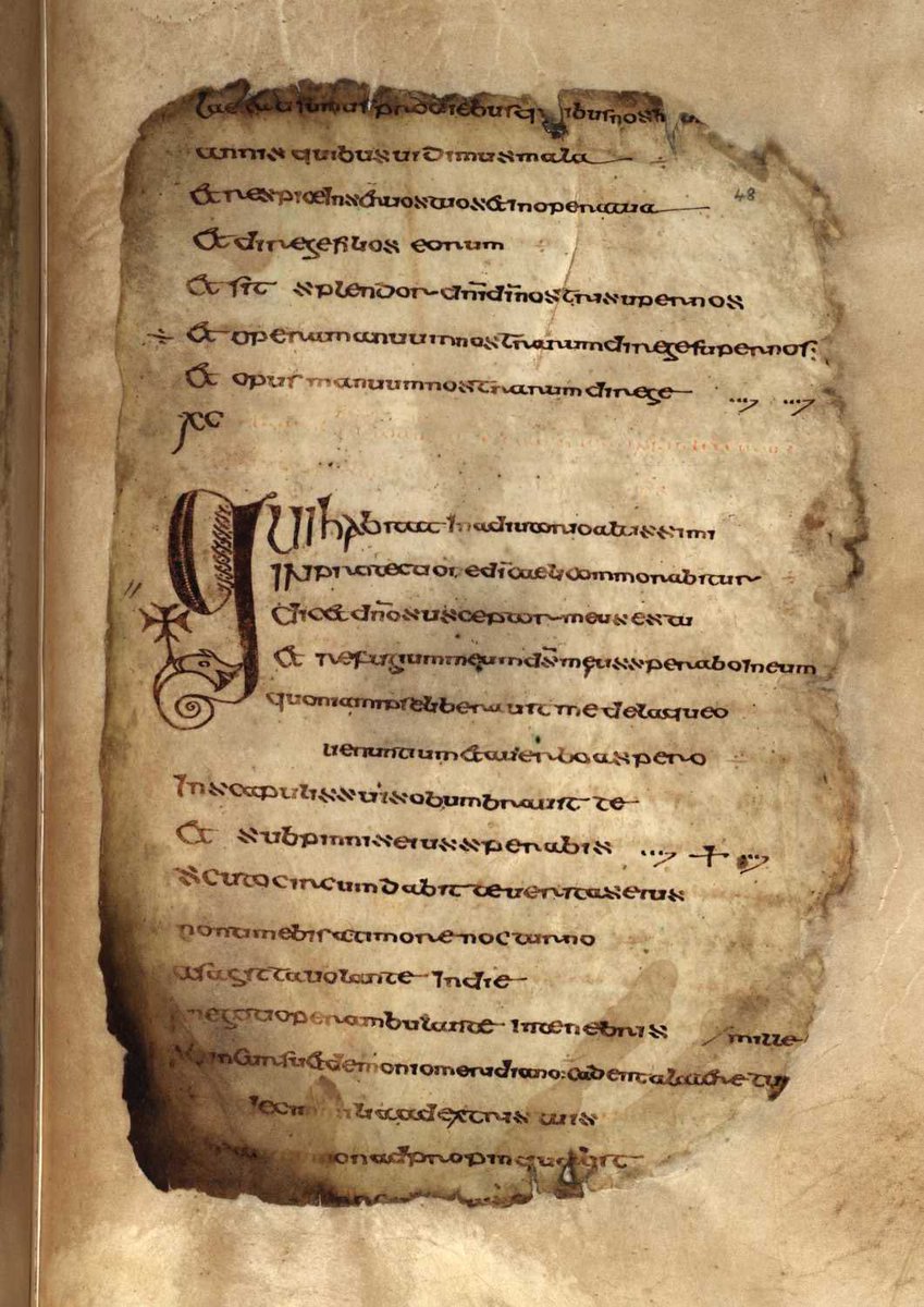 The manuscript could have been written out in about 72 hours - could this add credence to Colm Cille writing the manuscript in haste? It is possible to date the manuscript to the late C6th early C7th from the script.