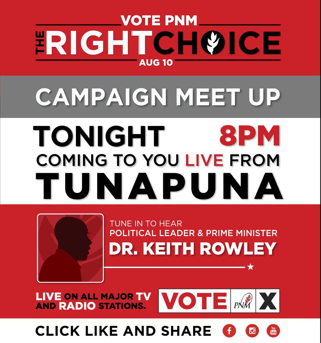 DrGadsby's tweet photo. Tonight the PNM's Campaign Meet Up is in Tunapuna. Join us at 8pm. #ThePathtoProgress #VotePNM https://t.co/zNyRERpSe4