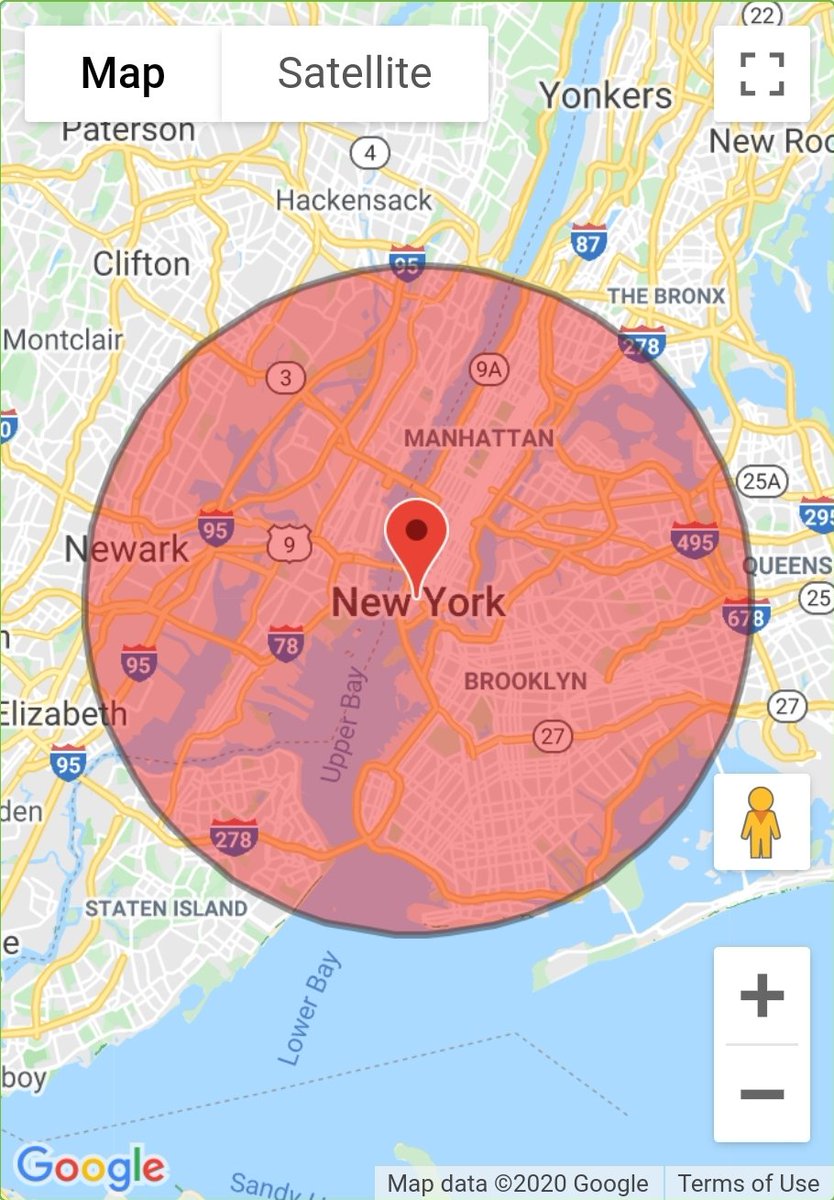 @dimredspectre @friedzzucchini The first image of Beirut shows a total approximate radius of about 10 miles (for us American folk that don't understand km) so it would actually look more like this in NY if we're trying to be accurate. In other words, still a huge 💥!