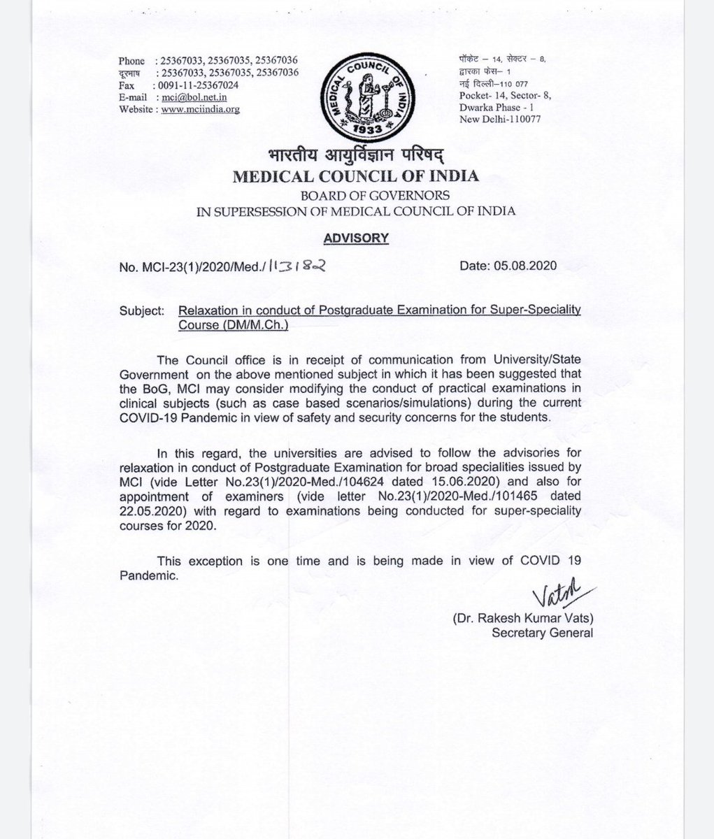medogleindia's tweet photo. Relaxation in conduct of super speciality examination. 
#mci #exams #COVID19 
@MamcRda @rdasgpgi @FordaIndia @AmritsarRdap https://t.co/YSXPzyp6zk