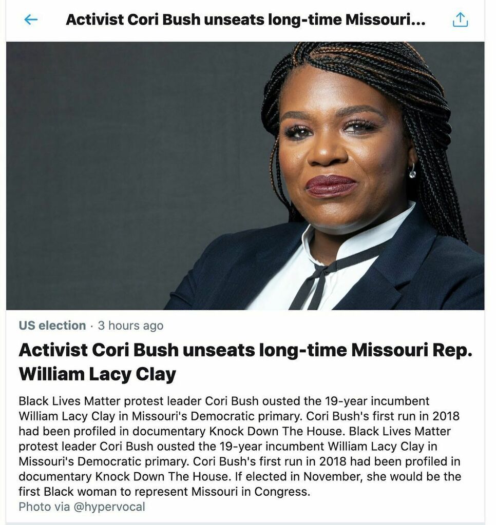 kiabocko's tweet photo. Awesome. There’s hope. @coribush #blacklivesmatter #missouri #activism #2020election https://t.co/rLi0pcXxny https://t.co/obVAxwx9LX