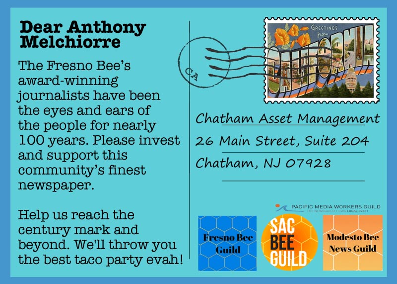 atomicfly's tweet image. The Fresno Bee has new owners. Please spread the word, show them the community cares. @FresnoBeeGuild @SacBeeGuild @PacMediaGuild #savethenews #localnewsmatters #tacosforever