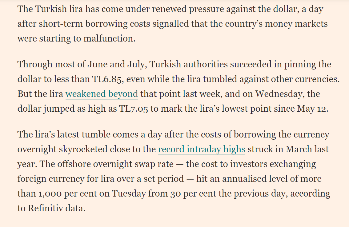 elerianm's tweet photo. While the focus has been on dollar weakness, not all currencies have appreciated against it.
#Turkey is particularly interesting here.
Having succeeded in repressing #Lira volatility despite worsening financial imbalances, this effort has started to be less effective (@FT charts) https://t.co/1gHqy90KcB