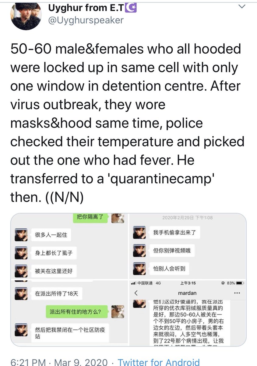 This was the original tweet from March which included the screenshots of Wechat texts that  @JimMillward said he took from.  https://twitter.com/uyghurspeaker/status/1236960347443126275?s=21
