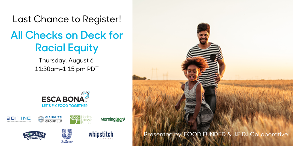 TOMORROW: All Checks on Deck for Racial Equity presented by <a href="/FOODFUNDED/">FOOD FUNDED</a> and the J.E.D.I Collaborative, discussing and assigning action items to #systematicracism, building and funding #Blackfoodbusinesses &amp; more. Register here: bit.ly/2EGJLWz
#BlackFoodJustice