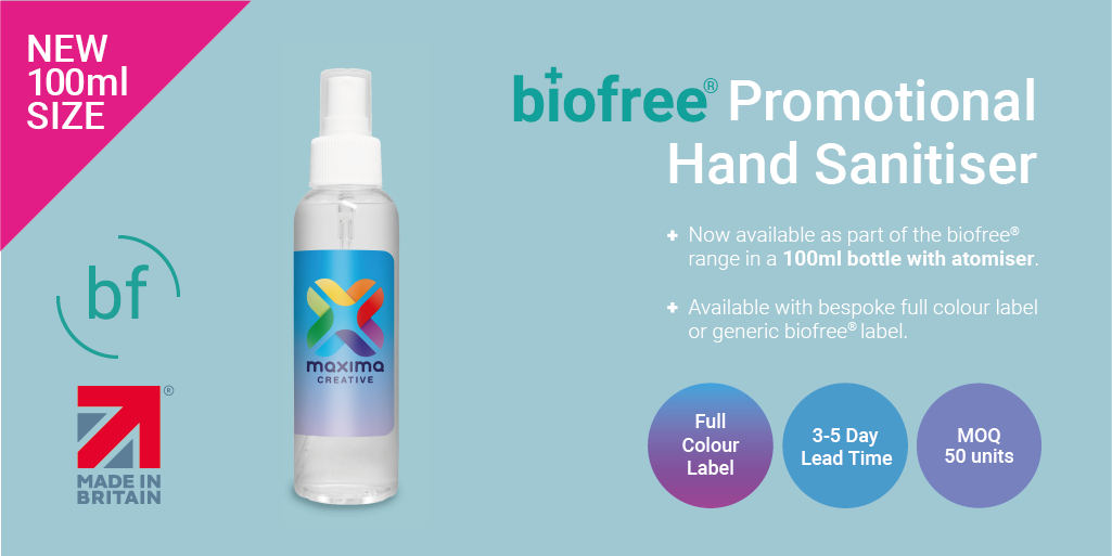 SnapProductsLtd's tweet photo. Introducing the 100ml biofree® Promotional Hand Sanitiser

➕ Bespoke full colour label or biofree® label
➕ 75% alcohol WHO-recommended formulation
➕ HSE licensed &amp; EN1500 certified
➕ Accredited by @MadeinBritainGB

Contact the team sales@snapproducts.co.uk for best prices. https://t.co/PRjj1MzH2b