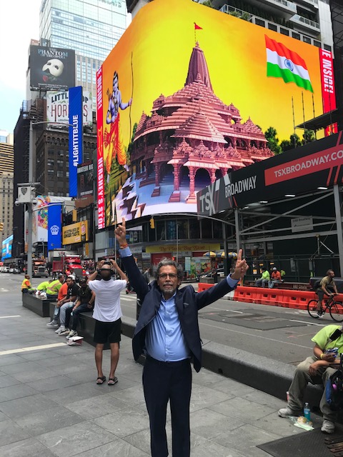 Chairman of the Ramjanmabhoomi Celebrations Committee of USA  @JagdishSewhani in front of the digital ad at Times Square