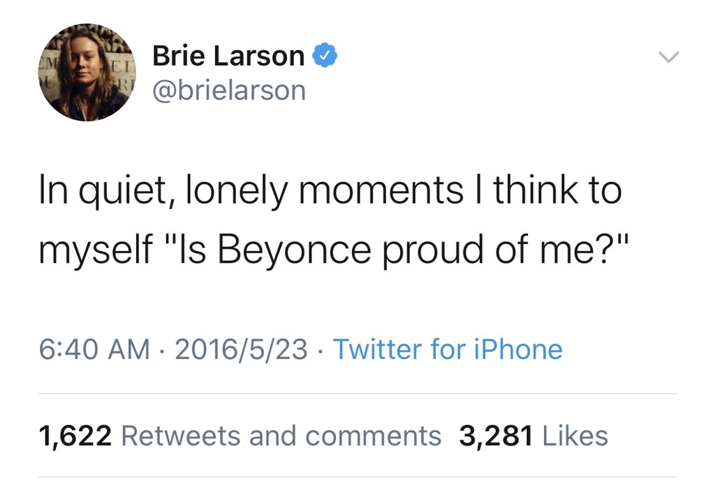 33) Brie Larson “In quiet, lonely moments I think to myself, ‘Is Beyonce proud of me?’”