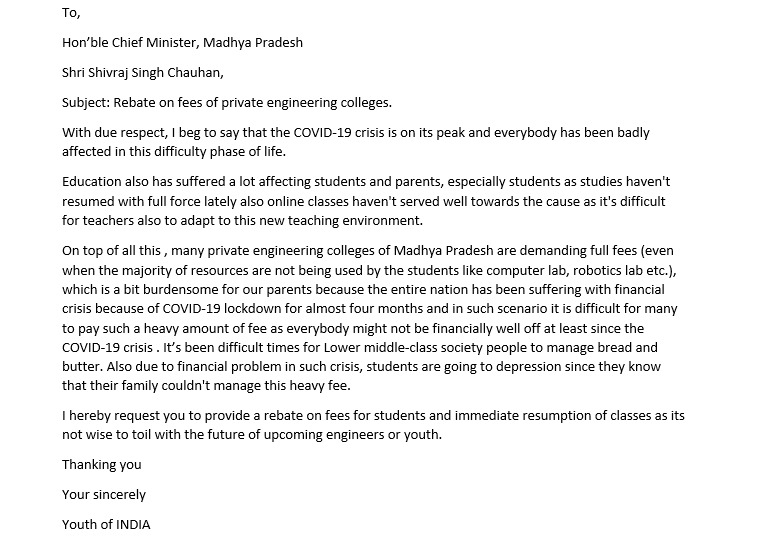 Rajkurm46019081's tweet photo. Even in such COVID-19 pandemic, private engineering colleges of M.P are demanding full-time fees, even when the majority of college resources are not being used by students.
#reductioninfees
#JusticeForStudents 
@narendramodi  
@ChouhanShivraj  
@CMMadhyaPradesh  
@OfficeofSSC https://t.co/P7v1E631RS