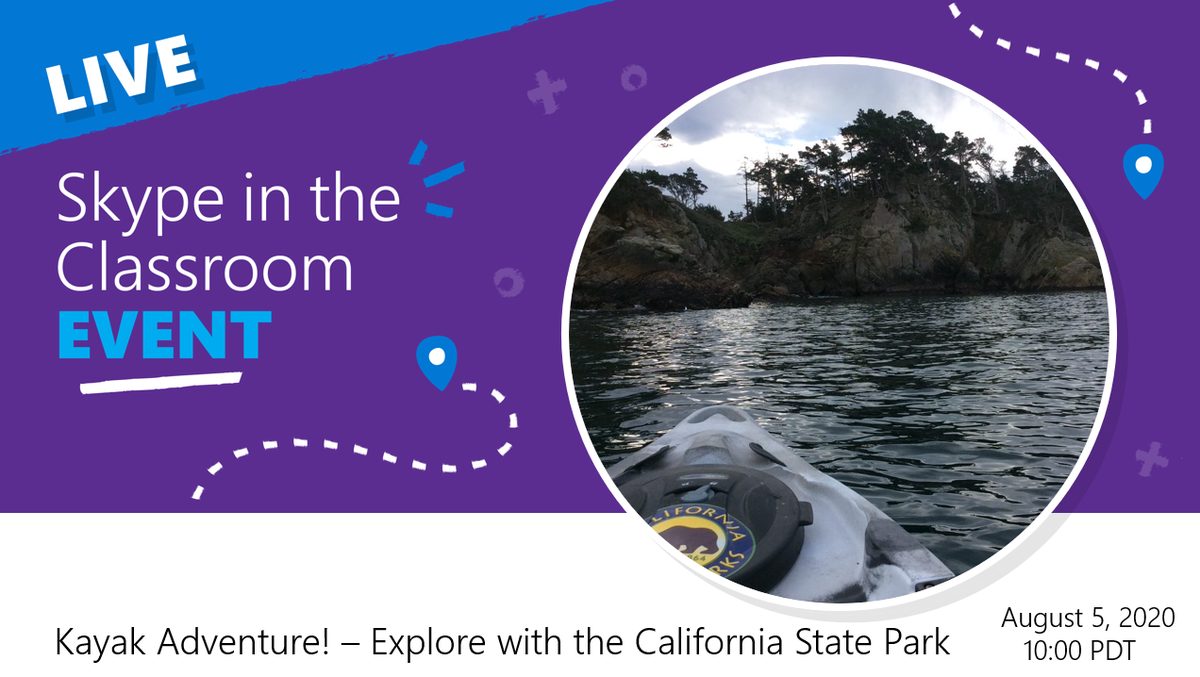 portsprogram's tweet photo. We're going live w/@SkypeClassroom @ 10 AM PDT! Join us for a kayaking adventure thru Point Lobos State Marine Reserve on the central coast of California! Sign up here & see you in 15 mins! https://t.co/WhSFfImwtU #CaliforniaMPAs #diveintoMPAs https://t.co/QpGl2nBbLC
