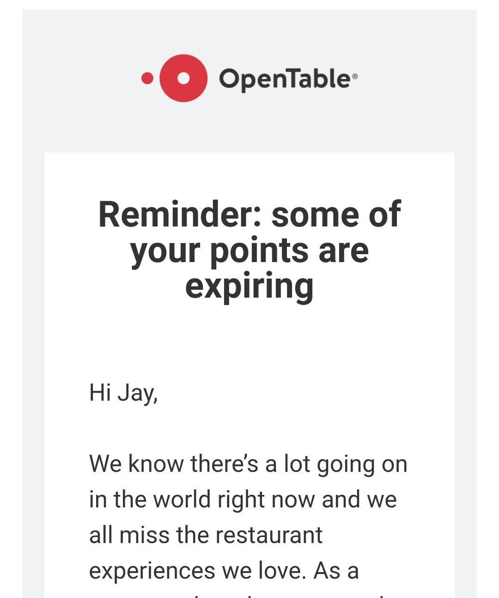 Shame about covid killing <a href="/OpenTable/">OpenTable</a> ; I've been a fan for years. But, at this time in the world, I'm not sure how they survive if this is their approach towards their customers.