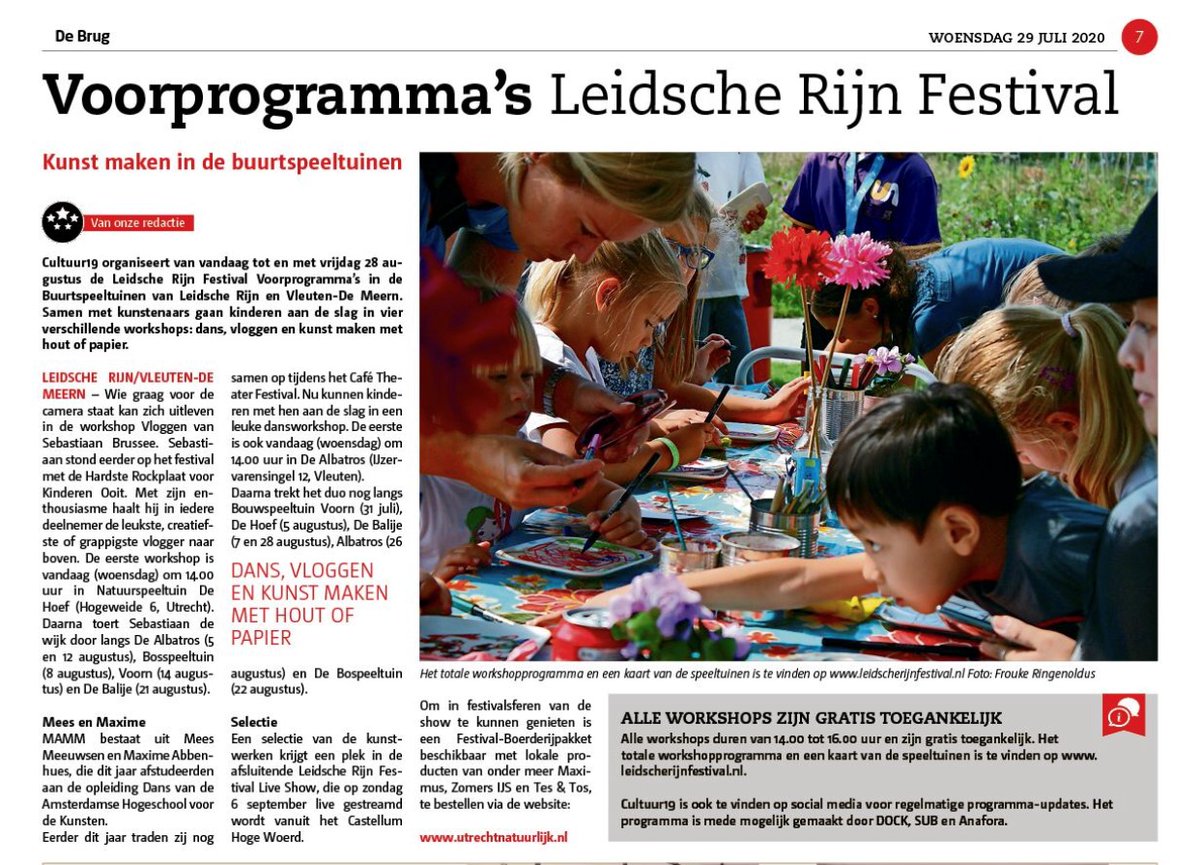 DockMarilou's tweet photo. LR FESTIVAL voorprogramma van start!
Deze zomer organiseert Cultuur19 de Leidsche Rijn Festival voorprogramma’s in de Buurtspeeltuinen van Leidsche Rijn en Vleuten-De Meern. Het totale workshopprogramma en een kaart van de speeltuinen is te vinden op https://t.co/SBkI5RKR5A. https://t.co/rQCAch08Iq