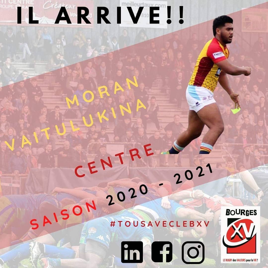 bourgesxv's tweet photo. La famille s'agrandit avec Moran Vaitulukina.Ce jeune centre de 20 ans nous arrive des espoirs de l’USAP (Perpignan). Il arrive avec son père Jean-Baptiste Vaitulukina évolue au poste de numéro 10.
#CoeurBXV #BourgesXV #AllezBXV #TousavecleBXV #rugby #bourges #sport https://t.co/REhYg3fYDN