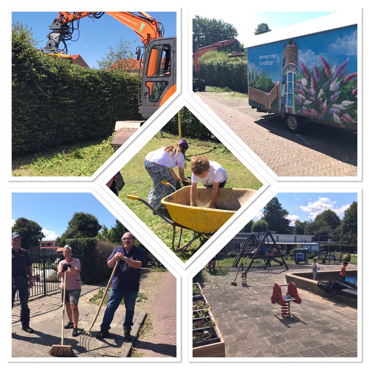 Volop actie gisteren bij speeltuinvereniging Kindervreugd. De groenkeet met Bob en Ron kwam langs om te ondersteunen met het snoeien en maaien van alles wat groeit. En Marcel van Eetbaar Alphen kwam om met de kinderen bloemkool, bietjes en ander lekkers te planten