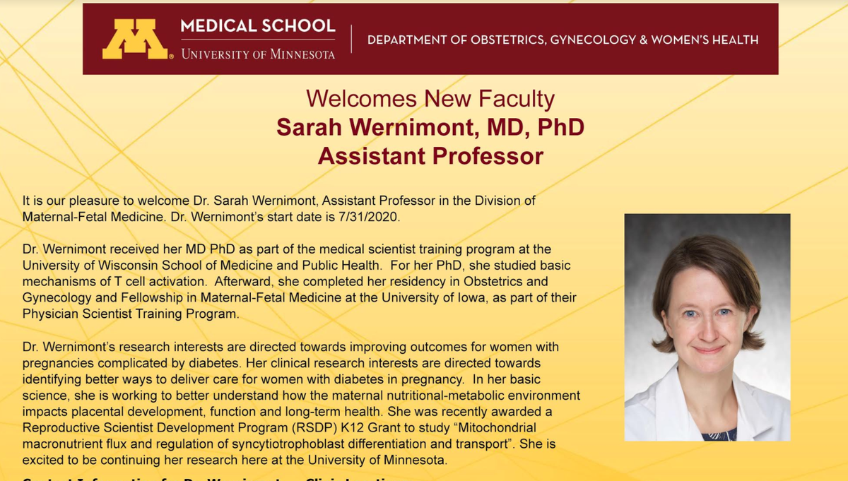 Welcome to physician-scientist Dr. Sarah Wernimont and congratulations on your NIH Reproductive Scientist Development Program award! 
#placenta #MFMtwitter