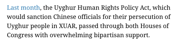 IndigoShmindigo's tweet photo. A step in the right direction- #tinyvictories. Now, lawyer + activist @nuryturkel asks Congress to pass a follow-up bill, the Uyghur Forced Labor Prevention Act: designate goods from XUAR as produced by forced labor + block them via U.S. Customs + Border Patrol https://t.co/VDggPHV1U6