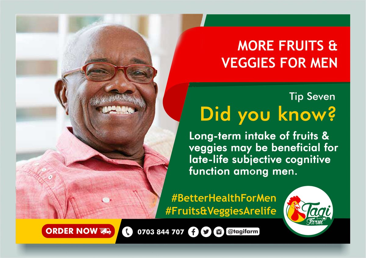 TagiFarm's tweet photo. Memo to men: As you’re reminding your kids or grandkids to eat their vegetables, take some of your own advice. It may reduce your risk of memory loss later in life.
#Fruits #Veggies #BetterHealthForMen #FruitsAndVeggiesForMen #HealthyFood #Vegan #HealthyLiving #Health #Mombasa https://t.co/LmCycrNAdd