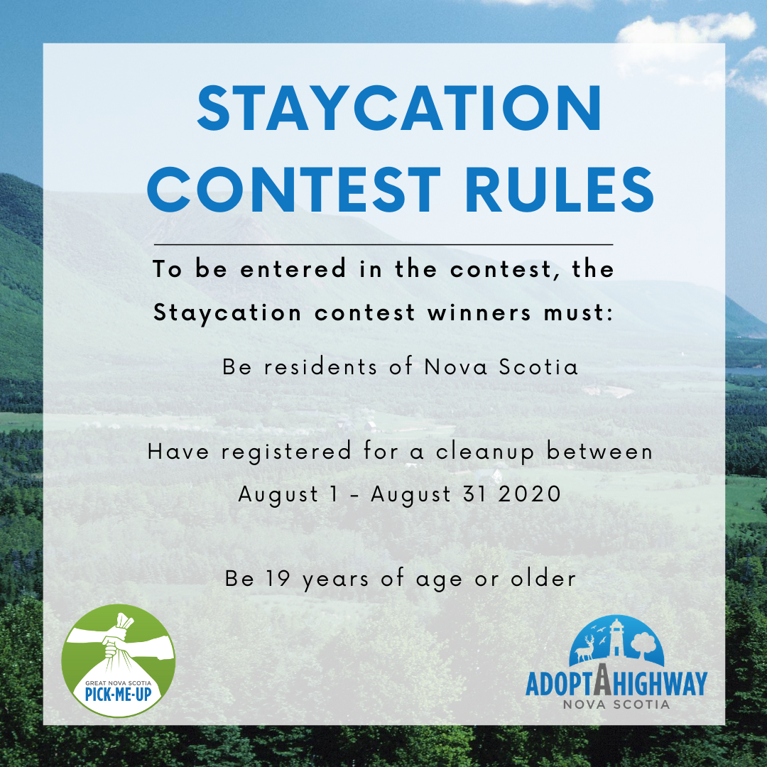 nspickmeup's tweet photo. We are so excited to announce yet another contest! All cleanup registrations entered during the month of August will be entered to win our Staycation Contest😎💚 #GLADToCleanUp #EveryLitterBitHelps #NovaScotia #ContestAlert https://t.co/Y6wYVwvEke