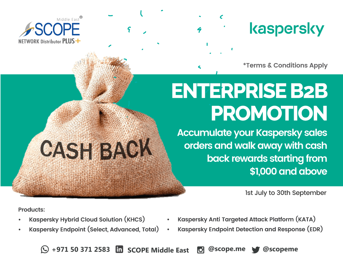 scopeme's tweet photo. We are proud to announce the @kaspersky Enterprise B2B Sales Promotion, accumulate your #enterprise sales orders and walk away with over $1,000 cashback rewards. Register here to get started --> https://t.co/ViYHg8bNA6
#Kaspersky #KATA #KHCS #EDR #cybersecurity #securityawareness https://t.co/t2brGWXps2