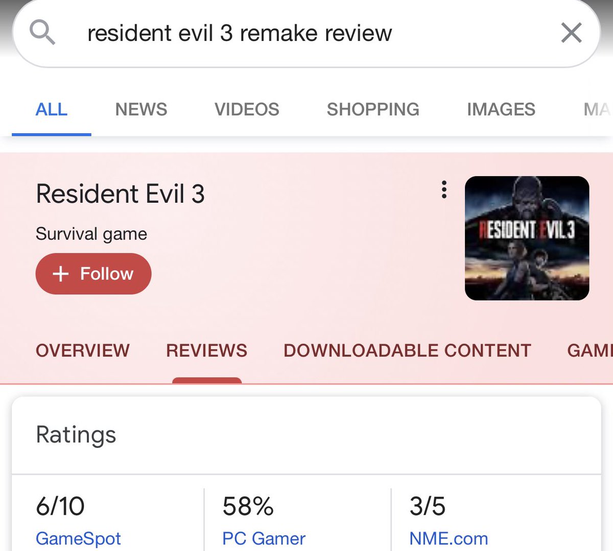 Bobfromroe's tweet photo. 🧐Alright Resident Evil fans, it’s time for a #REreview.  Below are the ratings for RE resistance (blue) and RE 3 remake (red) as listed on google. Do you think that these ratings are fair and accurate? Tell me why or why not. Fee free to discuss below. #REBHFun https://t.co/5ErfjH0SfS