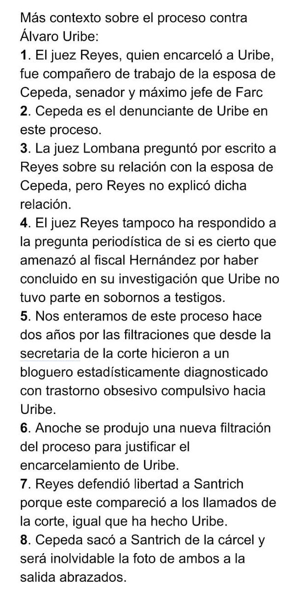 tomasuribeEco's tweet photo. Más contexto sobre el encarcelamiento de Álvaro Uribe. https://t.co/BVJi2aw76f