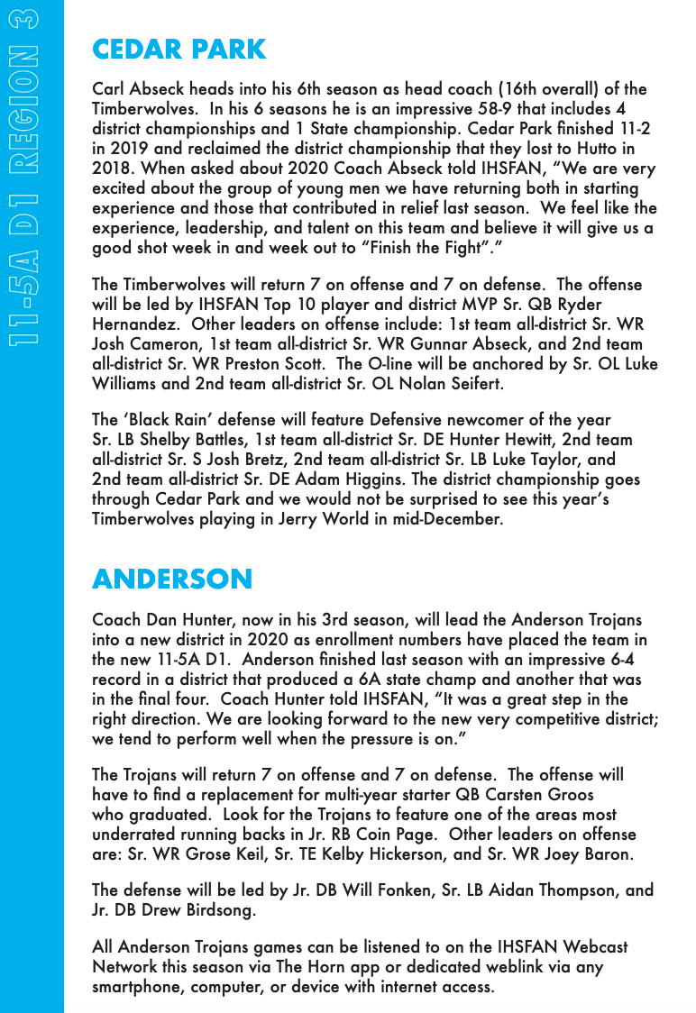 ihsfan's tweet photo. IHSFAN Preview Series: Previewing 11-5A D1  Cedar Park and Anderson.  @CedarParkFB @TrojanAnderson @Athletics_LISD @AISDAthletics @abseckcpfb @coachdanhunter @FlxAtx https://t.co/WTQIZJArb6