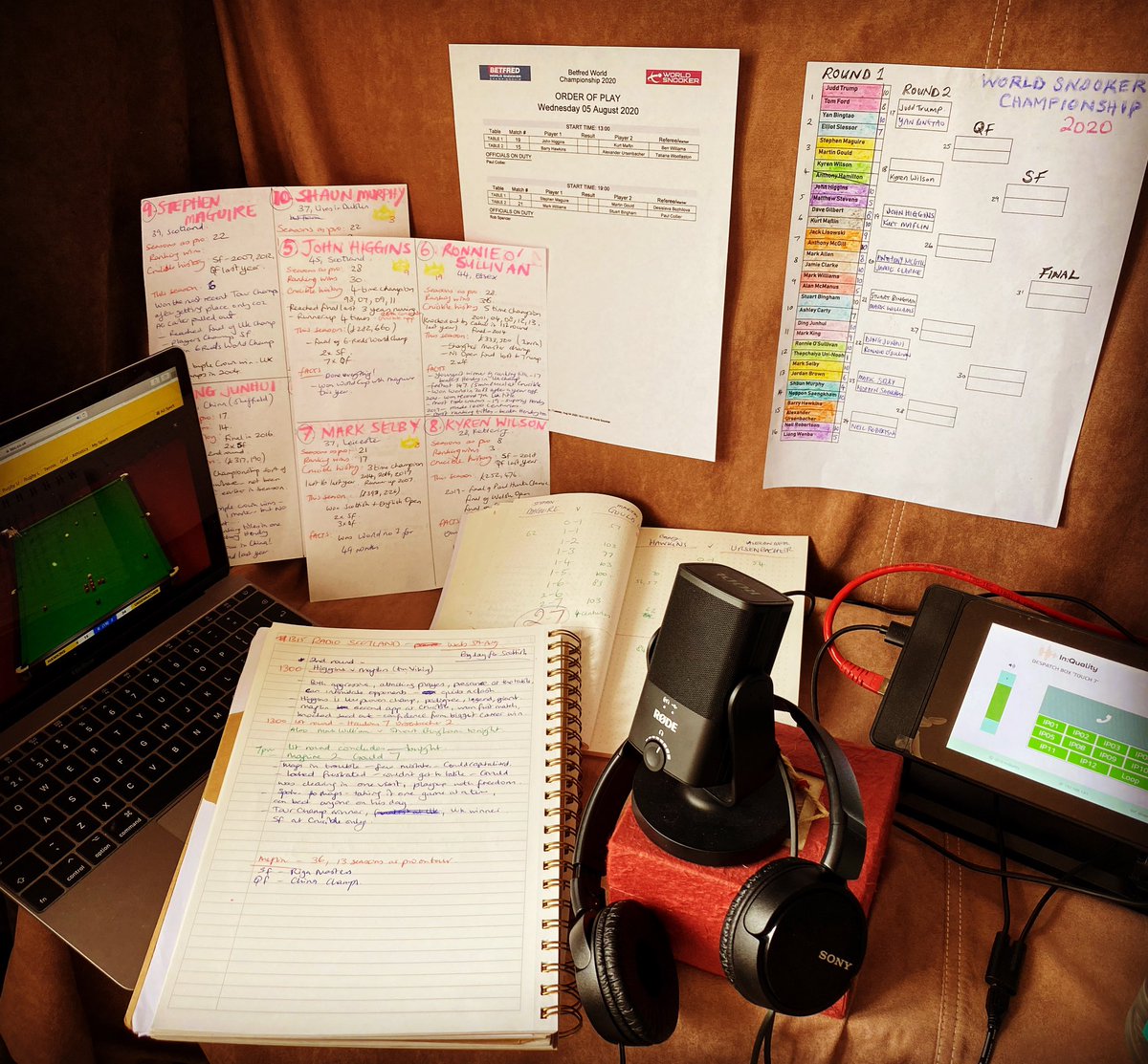 Quite a few of the radio stations I’ve spoken to have been imagining my home studio. Here it is! 17 days of broadcasting from here. I’ll need a holiday after this. #bbcsnooker #worldsnookerchampionship #snookerloopy #ILoveSnooker