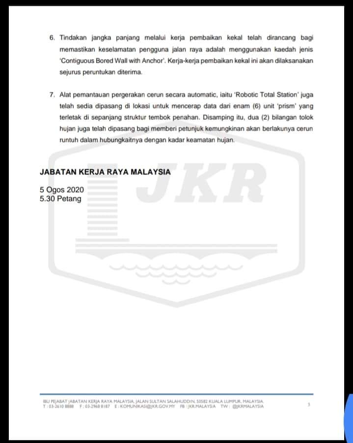 Assalamualaikum... 
Kenyataan media menjawab terhadap isu yg tular di media sosial berkenaan kegagalan cerun di Jalan Simpang Pulai - Blue Valley.Rujuk para 2, lokasi tersebut masih selamat untuk dilalui.Diharap rakyat tidak menggembar-gemburkan ketidaksahihan.Sekian,terima kasih