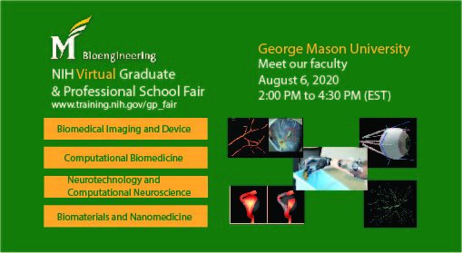 BioengGMU's tweet photo. @NIH_OITE Meet our Bioengineering faculty and learn about exciting research opportunities for graduate students. Sign-up at https://t.co/Djwg323rHU #GPFair20 #PhD #phdchat https://t.co/O7FSbPhalY