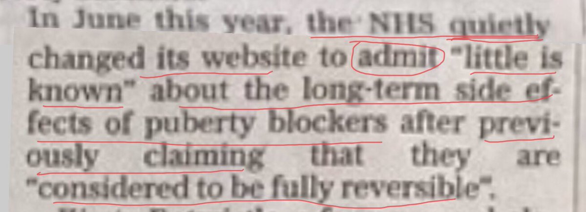 Meanwhile the NHS has had to amend its mis,easing claims about  #PubertyBlockers. They are not a *pause*. They are not “fully reversible”. They are an experiment