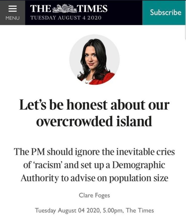 I'll be honest about Britain. Firstly we're not remotely overcrowded. It may feel that way if your life revolves around inner London and especially so if you're cooped up in a flat there. But we aren't overcrowded.