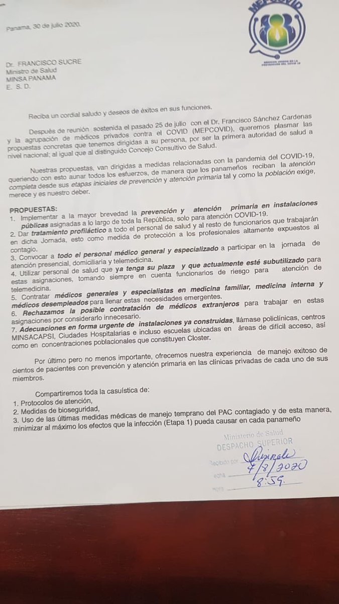 olmedoguillen6's tweet photo. La  @MartaRoa10 en Repr. de Médicos Emprendedores de Panamá 🇵🇦 le solicitan al @MINSAPma             @LPacoSucre adecuar instalaciones no usadas, para la atención COVID-19.
El éxito de controlar la pandemia  🦠 está en la PREVENCIÓN Y ATENCIÓN PRIMARIA.
@NitoCortizo @CSSPanama https://t.co/kxquR5Qqgf