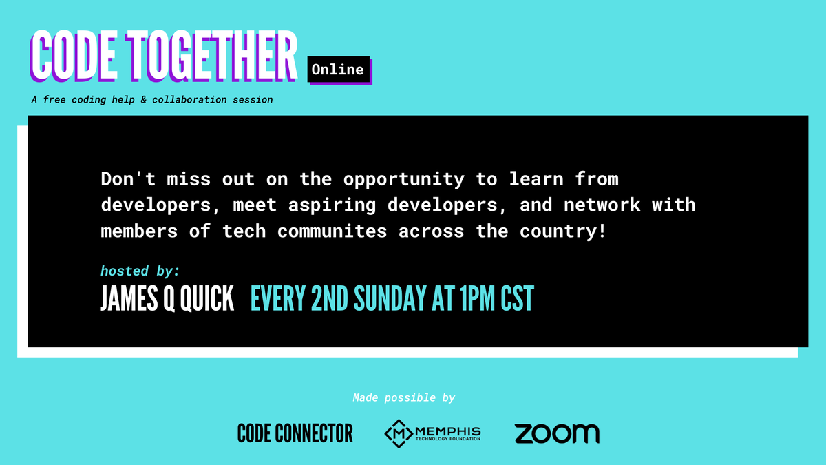 codeconnector_'s tweet photo. Virtually work alongside and connect with other people this Sunday at 1pm CST.
RSVP for joining info here : https://t.co/fpYFPRmY2M
#mentorship #community  #learn #career #tech #code #developer #100daysofcode #meetup #networking #success #innovation https://t.co/F9o9Pn2Ypb