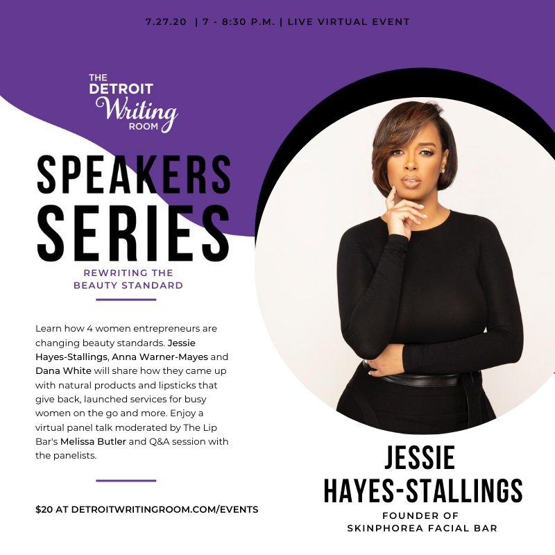 DETWritingRoom's tweet photo. Meet @Skinphorea founder Jessie Hayes-Stallings at our #DetroitWritingRoom Speakers Series: Rewriting the Beauty Standard on Aug. 27 @ 7 p.m.!
Sign up to attend the virtual event: https://t.co/RKlejxzEf0 https://t.co/mJLARjEXv4