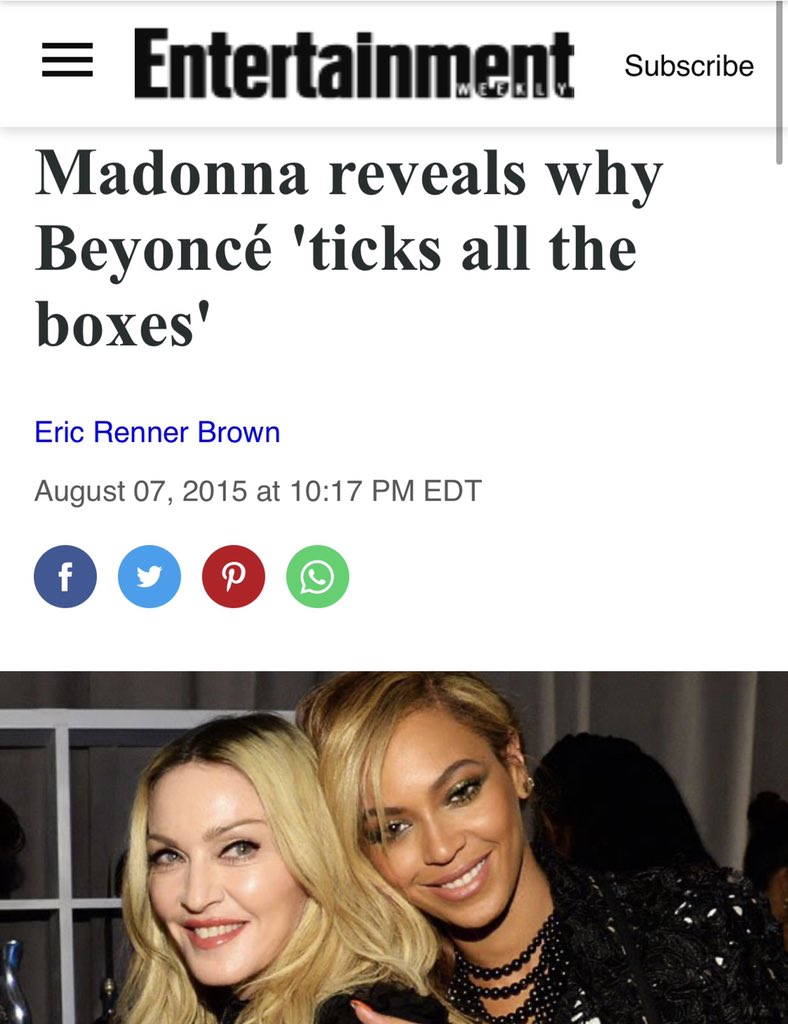 4) Madonna told  @EW that the “last big show” she went to was a Beyoncé concert and referred to her as “Queen B”.