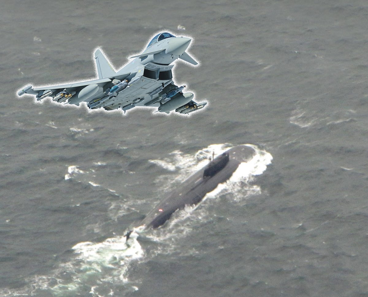 RoyalAirForce's tweet photo. TYPHOON BALTIC SUB ALERT: UK Typhoons in Lithuania guarding the Baltic track Russian submarine.

DUST BUSTERS: Chinook crews brave violent storms to airlift French troops battling Islamist terrorists in Africa.

Download the latest edition of RAF News at https://t.co/V6ElXMgYZ0 https://t.co/Takndy2gyq