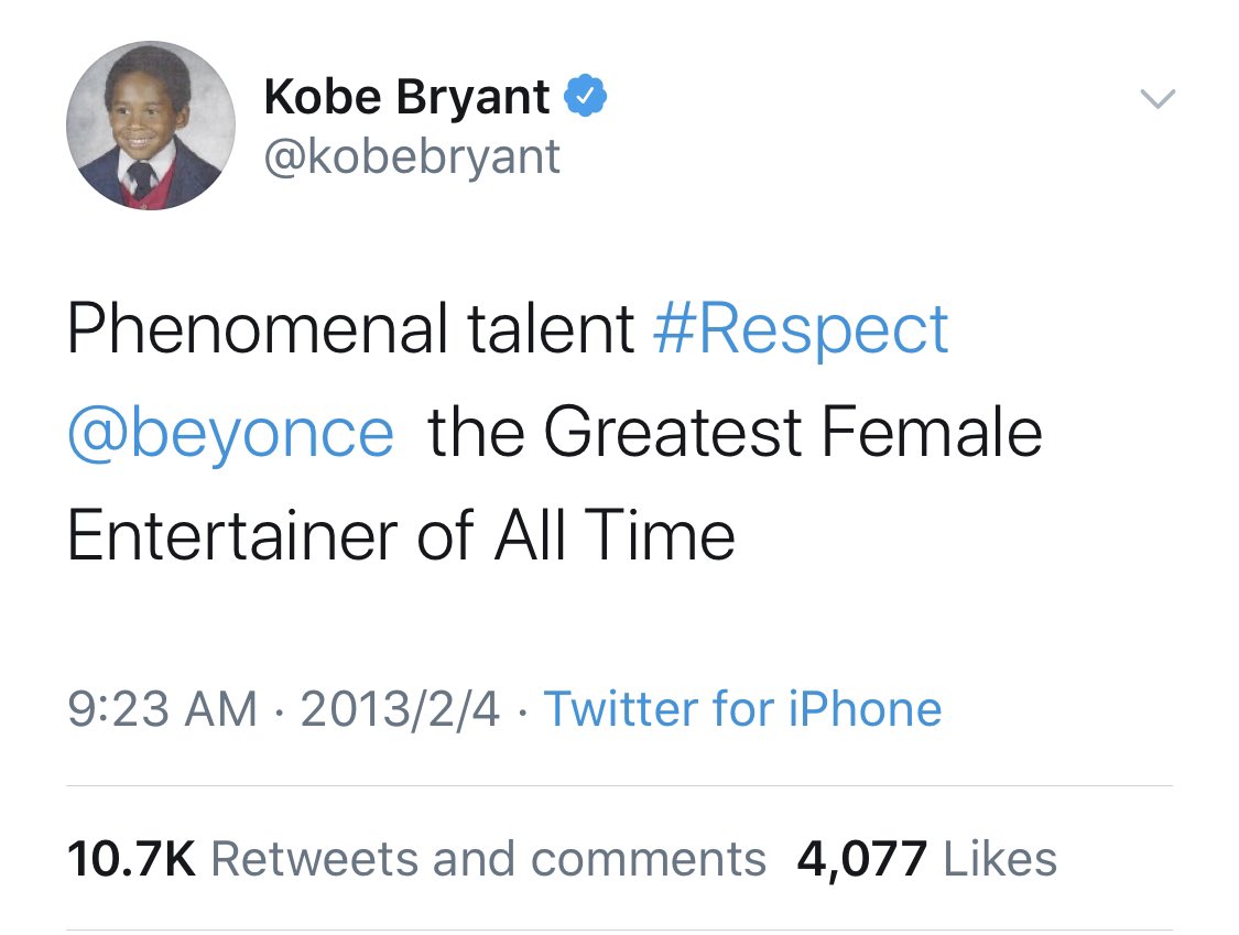 8) Kobe Bryant: “Beyoncé the greatest female entertainer of All Time.”LeBron James: “Beyoncé the Greatest !!!!”