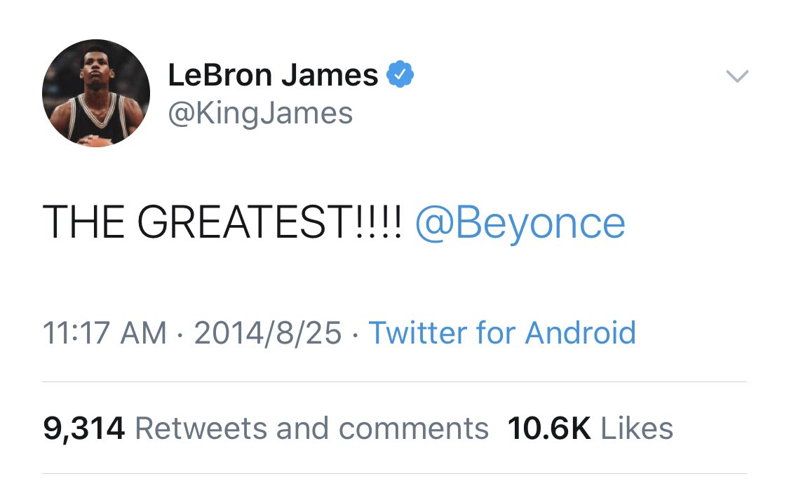 8) Kobe Bryant: “Beyoncé the greatest female entertainer of All Time.”LeBron James: “Beyoncé the Greatest !!!!”