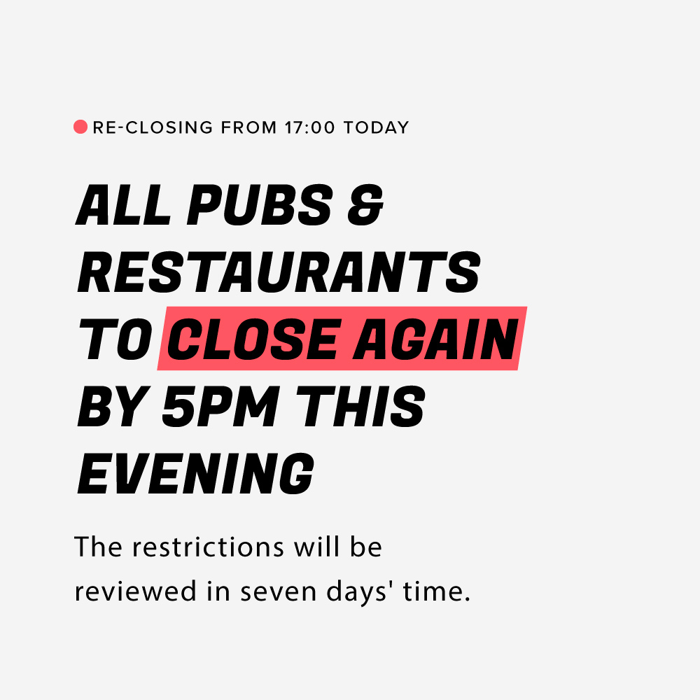 sign_open's tweet photo. 🔴 Pubs and restaurants are to close again for at least 7 days as of 17:00 today. More advice will be realised later on today. #lockdown #scotland #news https://t.co/ayi9cHQoLS