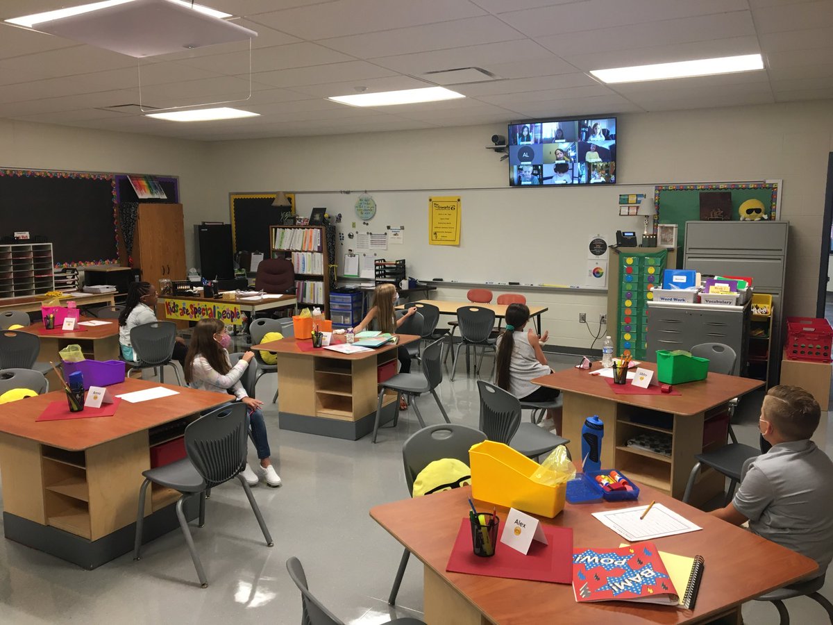 Mrs. Weir's in class and virtual 4th grade students getting to know each other this morning on the first day of school.