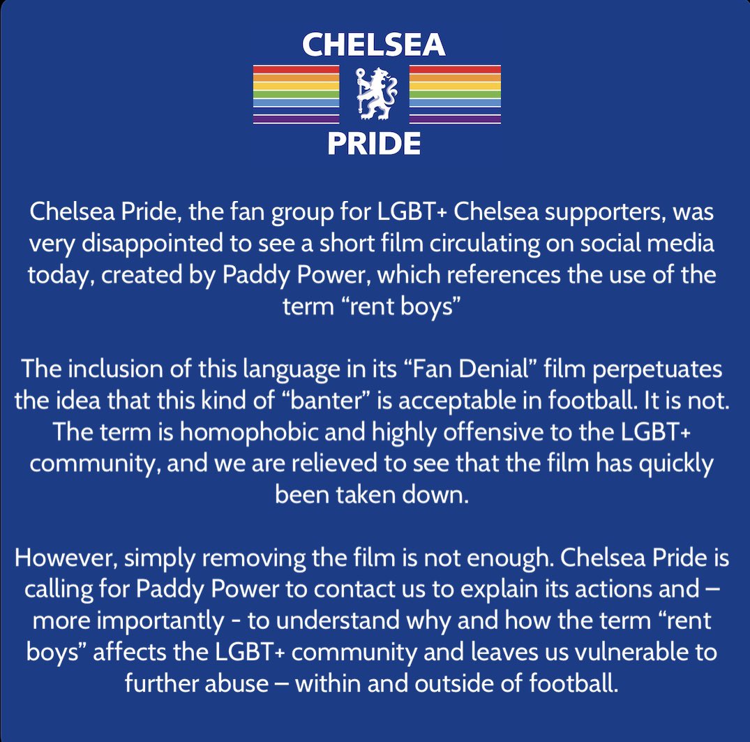 Our statement regarding the homophobic video posted by <a href="/paddypower/">Paddy Power</a>. Following the response from <a href="/kickitout/">Kick It Out</a> and many other members for the #lgbtq football community.