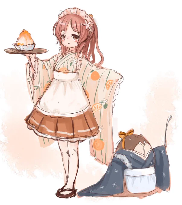 みかんかき氷と屋代ちゃんらくがき?
描くものがまとまらないと和服メイドに逃げてしまいます? 