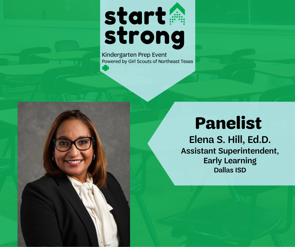 gsnetx's tweet image. @DrElenaSHill, Asst. Supt. for Early Learning at Dallas ISD, joins our “Start Strong” #kinderprep virtual panel on Aug. 11 moderated by @shellyslaterTV. Register for this FREE event: bit.ly/30SlgNB  @ICanReadDallas #gsnetx #kinderprep #parenting #kindergarten