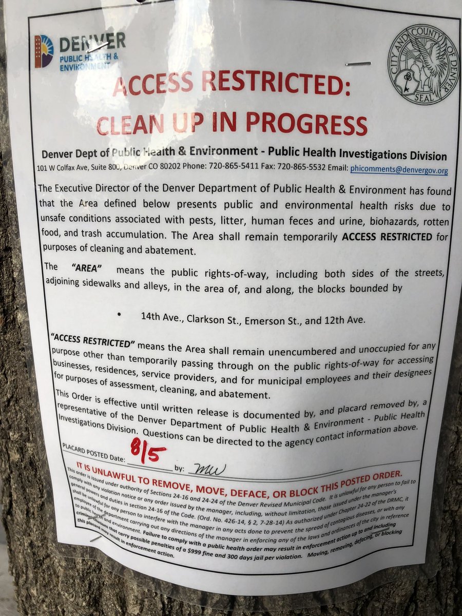 The 48-hour notice that Denver requires for these sort of actions did NOT occur. They even acknowledge that, dating flyers hung *this morning* for today...