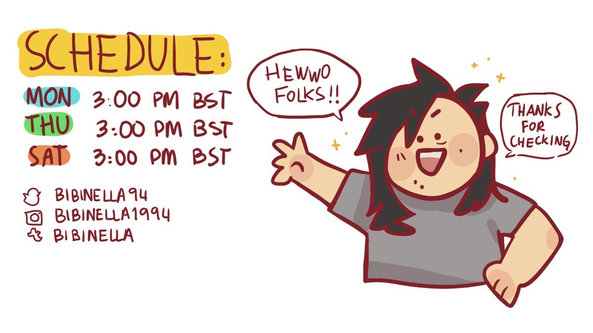 Hi guys!! I made a lil schedule for when I want to stream on Twitch >:D since I already do it maybe having a schedule would be better for both me and everyone who wants to catch it! I would stream mostly art and hang out with peeps :3 https://t.co/FoMs1jqQfq 