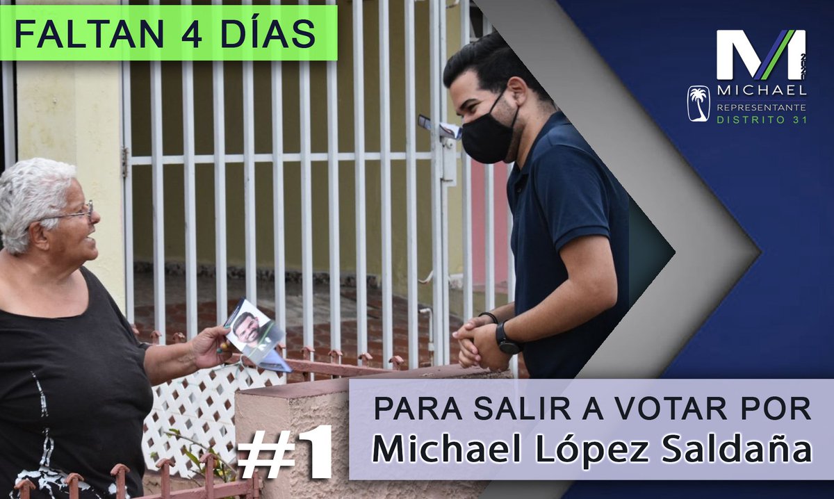 MichaelLopezS's tweet photo. ¡Faltan solo #4días para salir a votar este domingo por el #1 en la papeleta, Michael López Saldaña! #Michael2020 #Distrito31 #Caguas #Gurabo #UnNuevoAliado https://t.co/uEfe117PUz