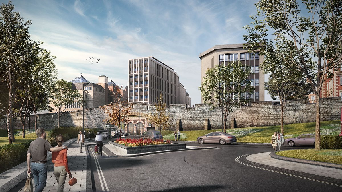 The view of the proposed Roman Quarter walking from York Train Station. This impression shows the revised, reduced height of the main building. The basement will include a Roman-themed attraction created by @YATNews #york #yorkshire #romans #daysout #staycation #development